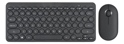 Conjunto de teclado y ratón inalámbricos negros sobre fondo claro.