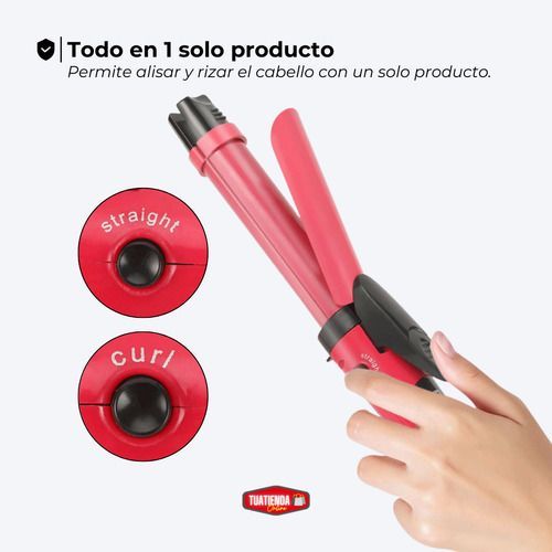 Herramienta rosa para peinar el cabello y secador de pelo negro estilo Dyson sobre un fondo blanco.