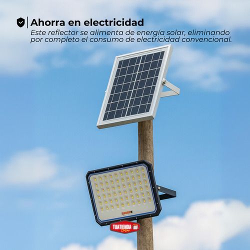 Kit de foco LED solar con panel, unidad de luz y control remoto.
