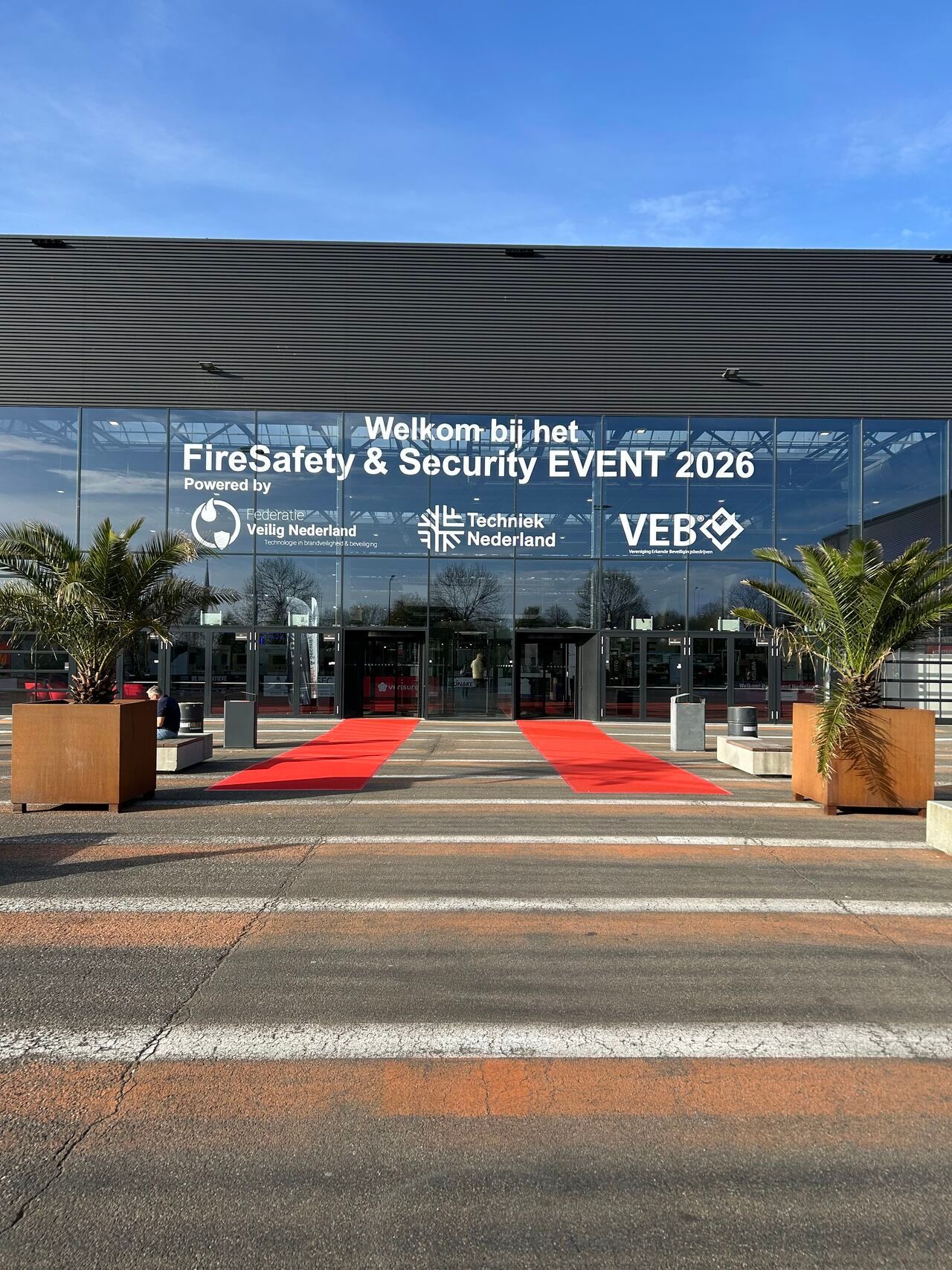 Entrance to MWC Shanghai Fire Safety & Security Event 2026 with red carpet and glass facade