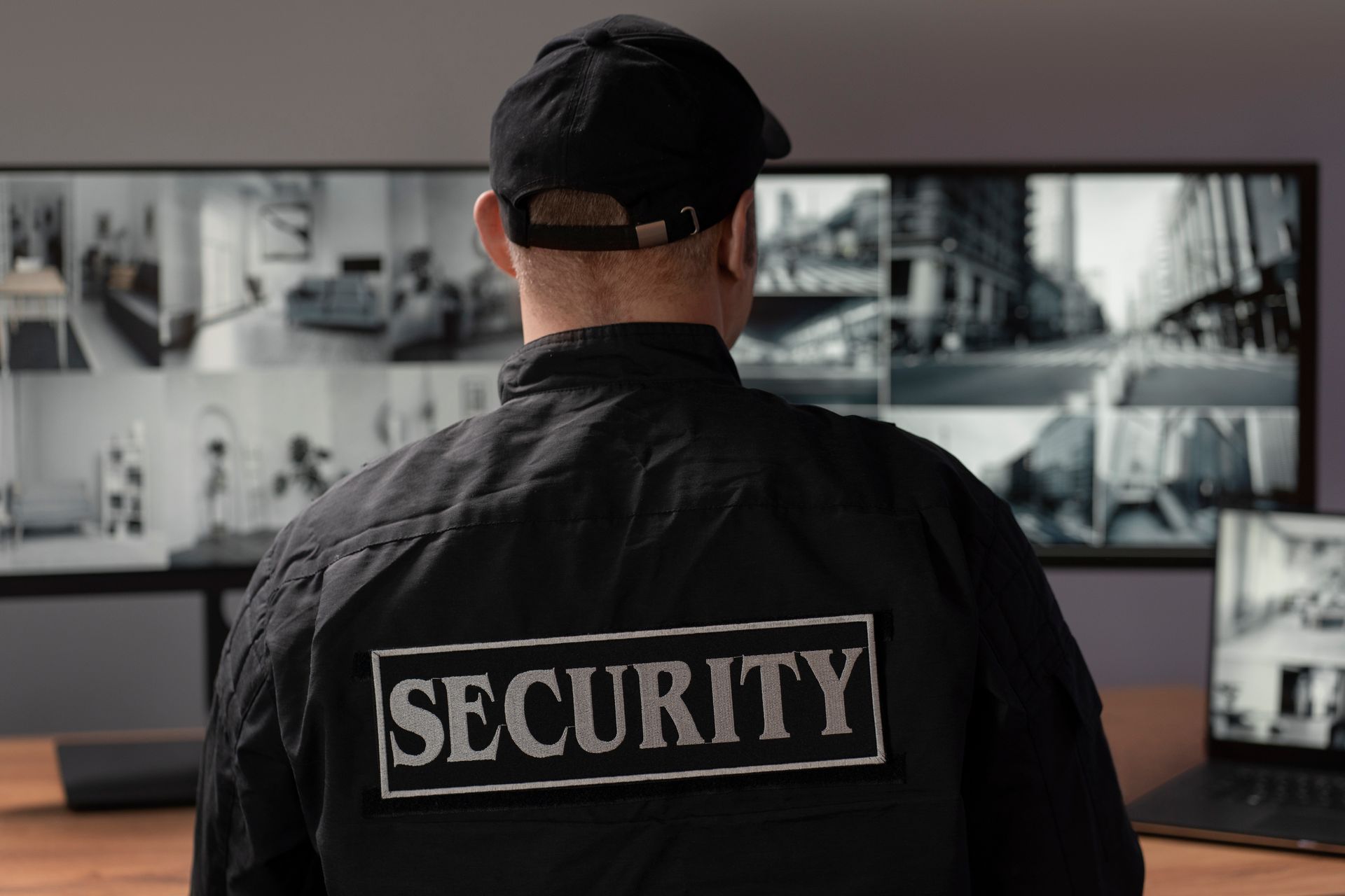 Check our Industry page for more information! A security guard watching over IP-matrix camera footage of an industrial site enhanced with PSIM