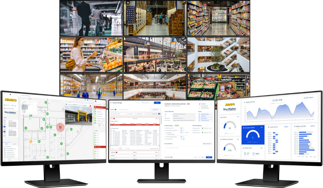 Sky-Walker with floorplan navigation, incident management, dashboards, and integrated videowall solution for retailers Sky-Walker with floorplan navigation, incident management, dashboards, and integrated videowall solution for retailers