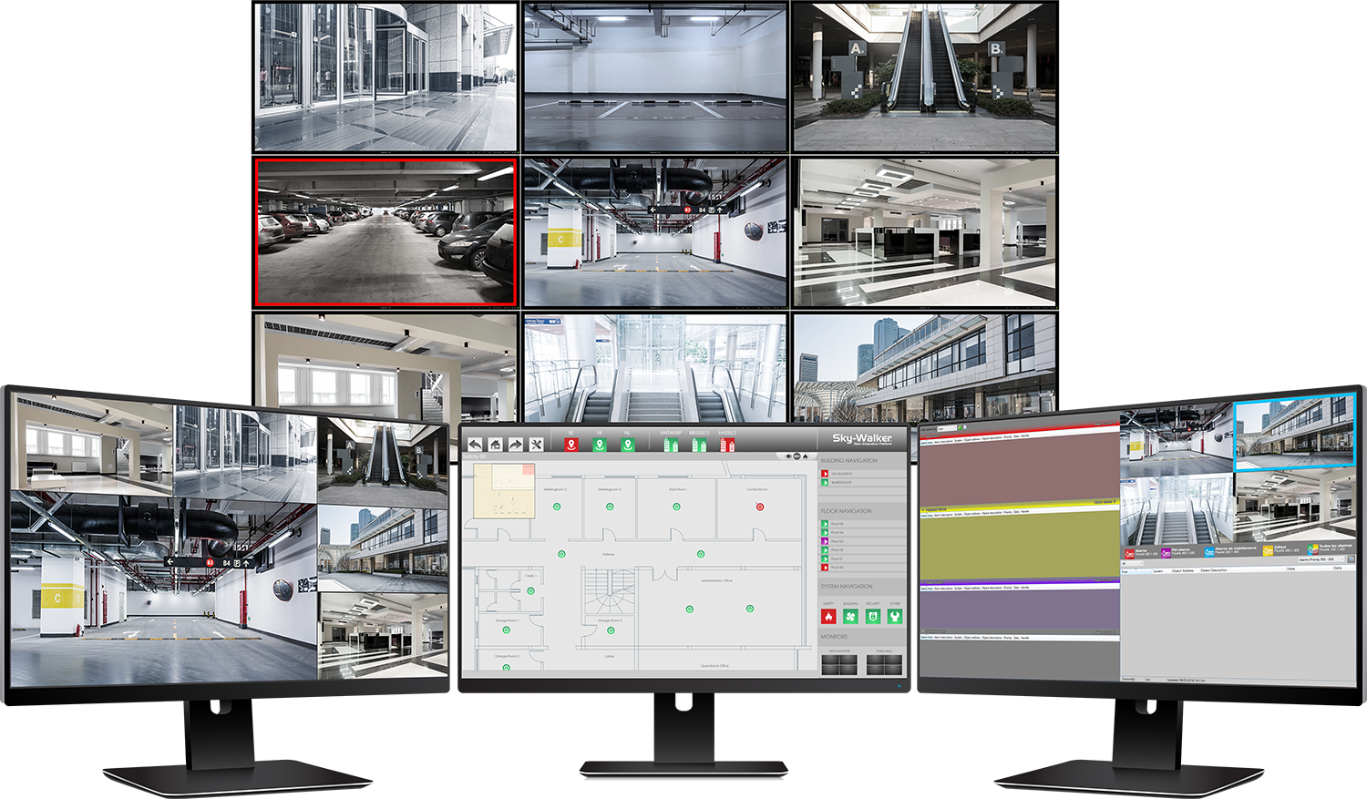 Learn more about CCTV now! a video wall with various screens watching over the shopping mall