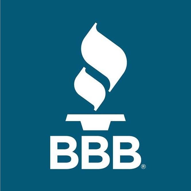 A blue and white logo for the better business bureau