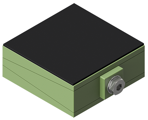 An isometric drawing of a green box with a black top