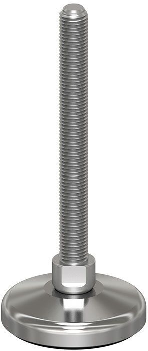 A stainless steel screw with a washer on top of it on a white background.