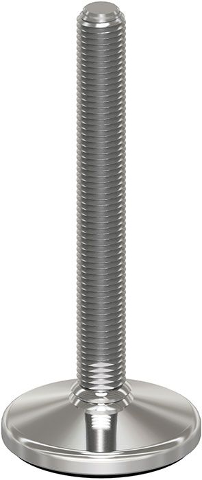 A stainless steel bolt with a round base on a white background.