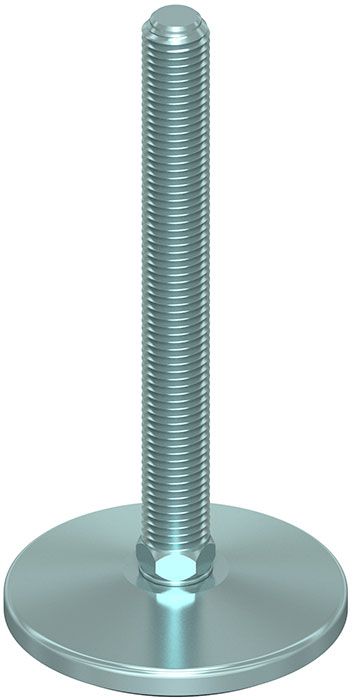 A steel bolt with a round base on a white background.