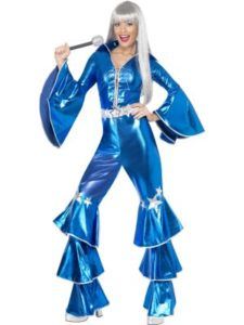 Woman in a Shiny Blue 70's Costume — Costumes Galore in Maroochydore, QLD