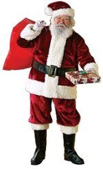 Santa Claus Carrying a Red Sack and Holding a Gift — Costumes Galore in Maroochydore, QLD