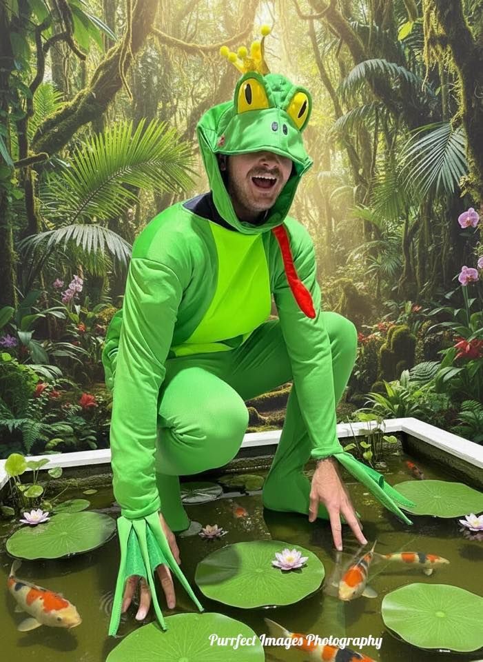Person in Frog Costume, Squatting by a Pond With Lily Pads — Costumes Galore in Maroochydore, QLD
