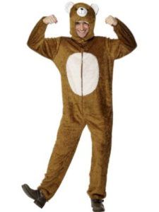 Person in Brown Bear Costume With Arms Raised — Costumes Galore in Maroochydore, QLD