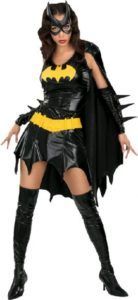 Woman Wearing a Batgirl Costume With Black Cape, Mask, and Boots — Costumes Galore in Maroochydore, QLD