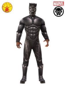 Black Panther Costume With Padded Chest and Mask, Marvel Logo in Corner — Costumes Galore in Maroochydore, QLD