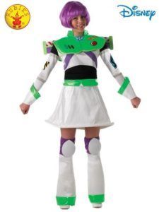 Buzz Lightyear Costume With Purple Wig, White and Green Spacesuit, and Disney Logo — Costumes Galore in Maroochydore, QLD
