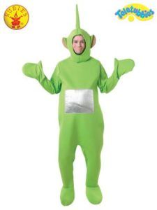 Person in a Green Teletubby Costume With Arms Outstretched, and a Halo Antenna — Costumes Galore in Maroochydore, QLD