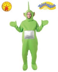 a Person in a Green Teletubby Costume With Arms Outstretched — Costumes Galore in Maroochydore, QLD