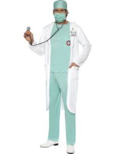 Person in Doctor Costume, Wearing Surgical Scrubs, Cap, Mask, and Stethoscope — Costumes Galore in Maroochydore, QLD