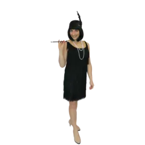 Woman in a Black Flapper Costume, Holding a Cigarette Holder — Costumes Galore in Maroochydore, QLD