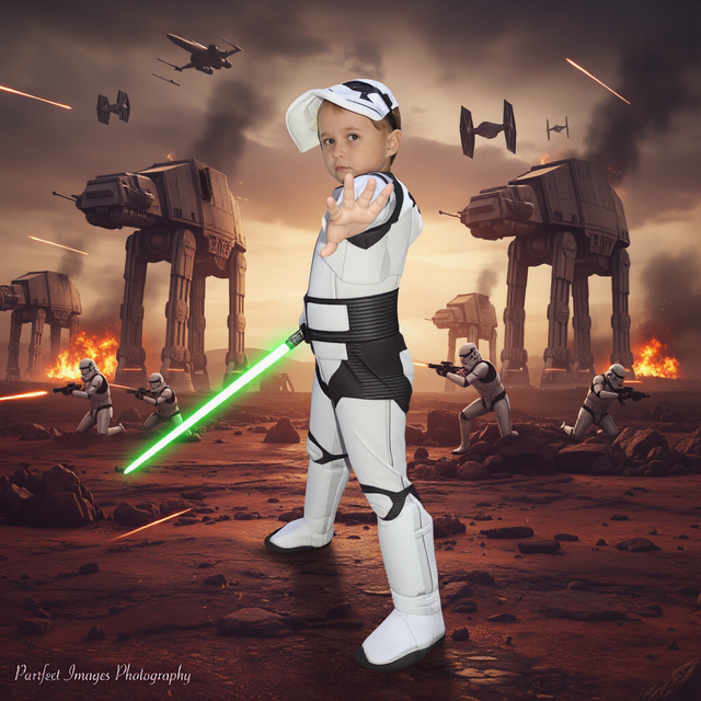 Child in a Star Wars Costume With a Green Lightsaber — Costumes Galore in Maroochydore, QLD