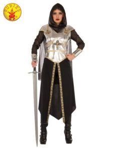 Woman in Silver and Black Knight Costume, Holding a Sword — Costumes Galore in Maroochydore, QLD
