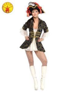 Woman in Pirate Costume: Black and Gold Jacket — Costumes Galore in Maroochydore, QLD