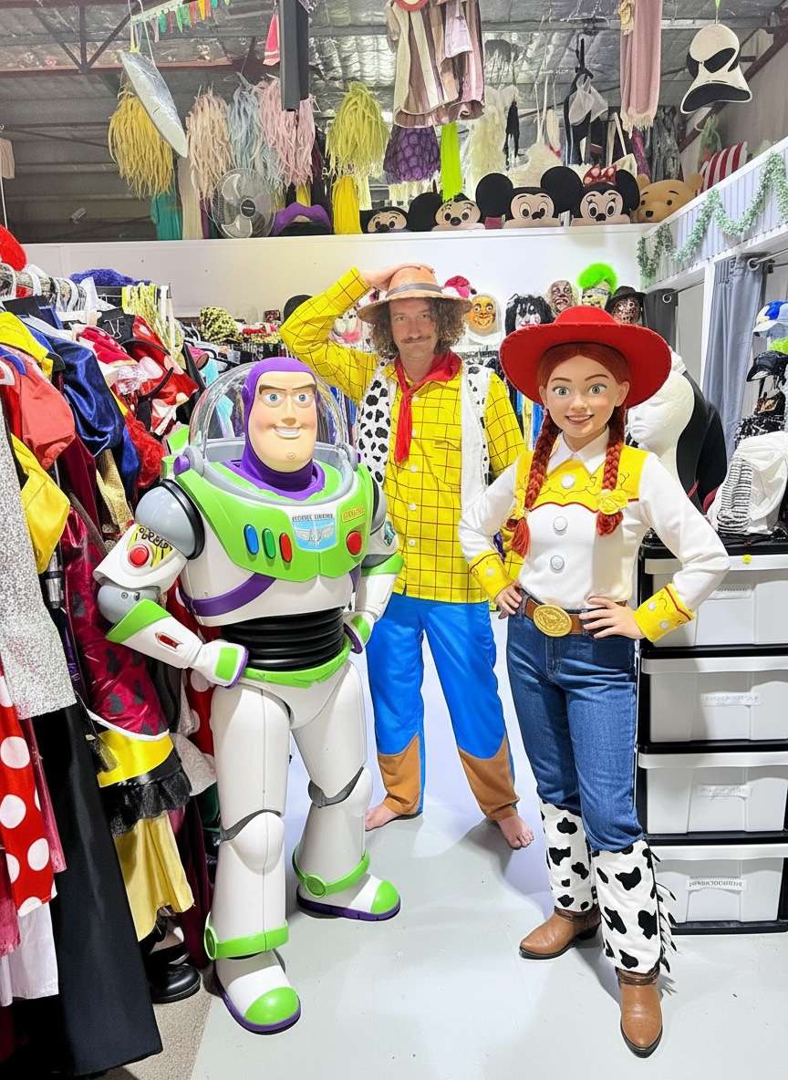Buzz Lightyear, Woody, and Jessie Costumes Pose Together — Costumes Galore in Maroochydore, QLD