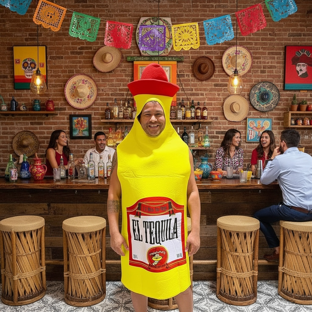 Person in Yellow Tequila Costume at a Mexican Restaurant Bar — Costumes Galore in Maroochydore, QLD