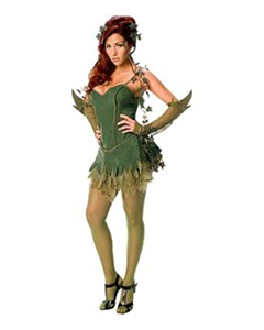 Woman Dressed as Poison Ivy, in a Green Corset Dress, With Vines and Leaves — Costumes Galore in Maroochydore, QLD