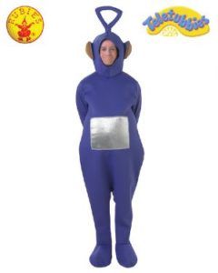 Person in a Purple Teletubby Costume With a Silver Screen on the Belly, Smiling — Costumes Galore in Maroochydore, QLD