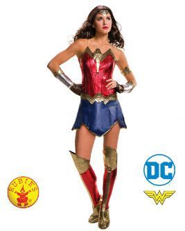 Wonder Woman Costume, Woman in Red, Blue, and Gold Outfit, Posing — Costumes Galore in Maroochydore, QLD