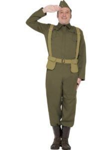 Person in Olive-green Military Costume, Saluting, With Cap, Suspenders, and Boots — Costumes Galore in Maroochydore, QLD