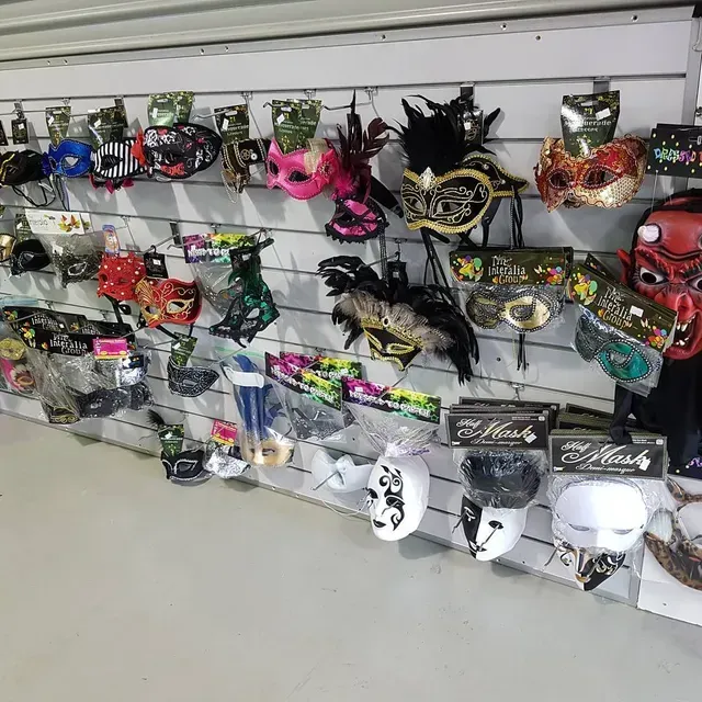 Wall Display of Various Masquerade Masks — Costumes Galore in Maroochydore, QLD