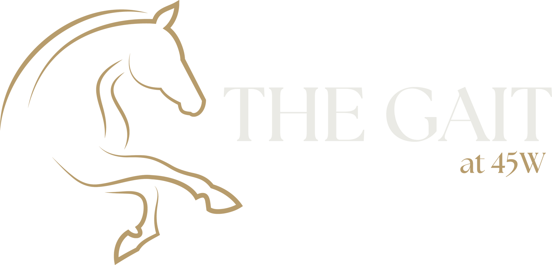 Logo with a gold horse outline and the text “THE GAIT at 45W”