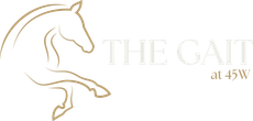 Logo with a gold horse outline and the text “THE GAIT at 45W”