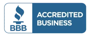 BBB Accredited Business logo, white flame and
