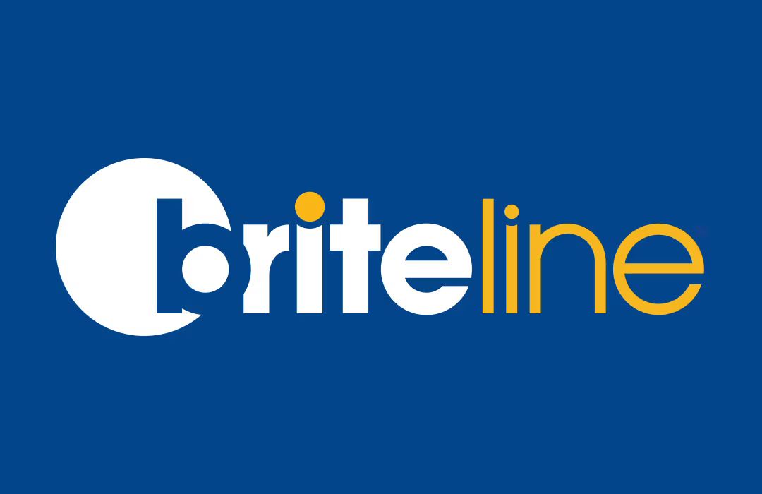 BriteLine logo in white and yellow on a blue background