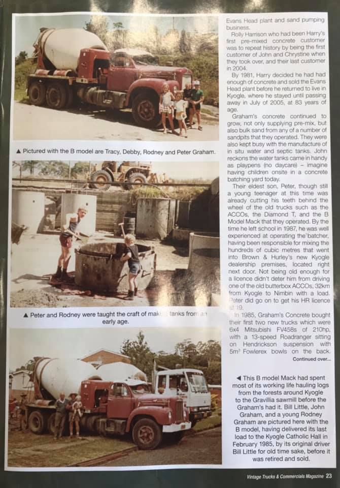Three Photos: Red Cement Truck, Men Mixing Cement, a Truck Parked — Graham's Precast Concrete Products Pty Ltd in Kyogle, NSW