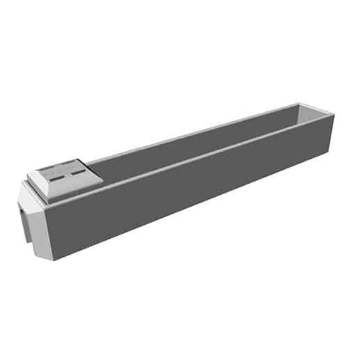 Gray concrete rectangular trough, likely for water or feeding. Includes a square structure on one end.