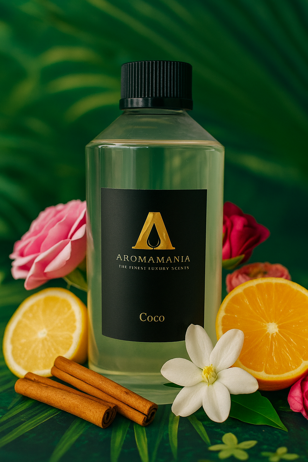 Two bottles of perfume are sitting next to each other on a white background.