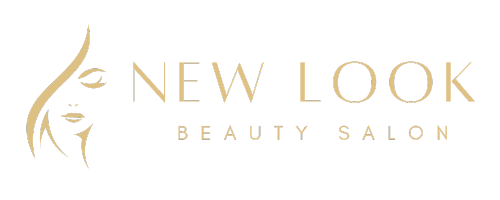 Logo for "New Look Beauty Salon". A woman's face and flowing hair silhouette in gold, next to text.
