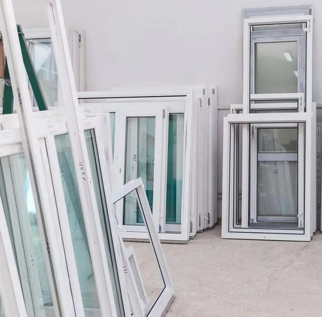 Residential replacement window units ready for installation