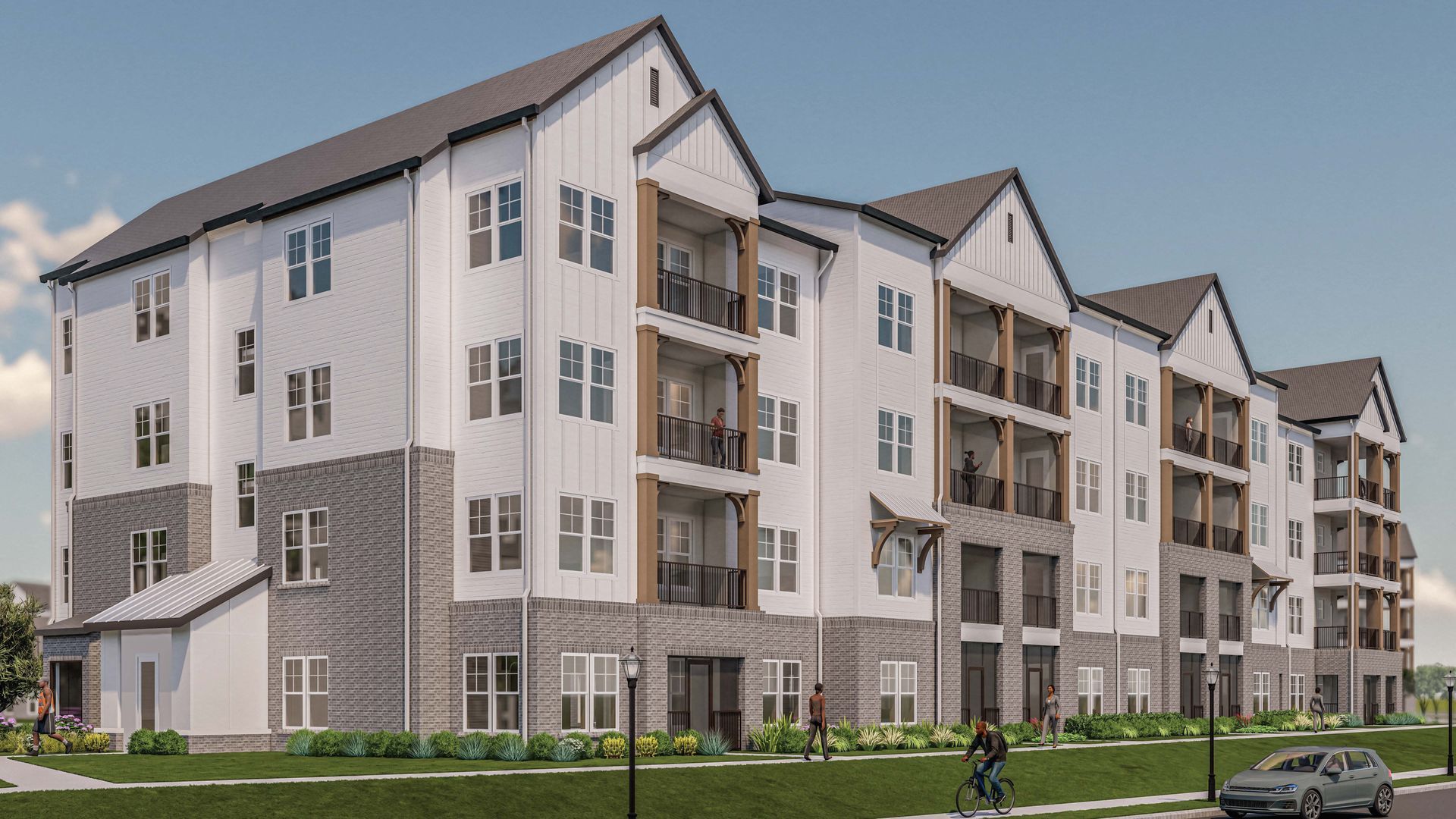 Silver Collection at Clift Farm apartment community rendering with modern building exterior and parked vehicle in Huntsville, AL.