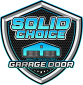 Solid Choice Garage Door shield logo in teal, black, and gray with a garage icon.