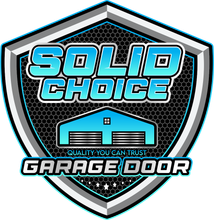 Solid Choice Garage Door shield logo in teal, black, and gray with a garage icon.