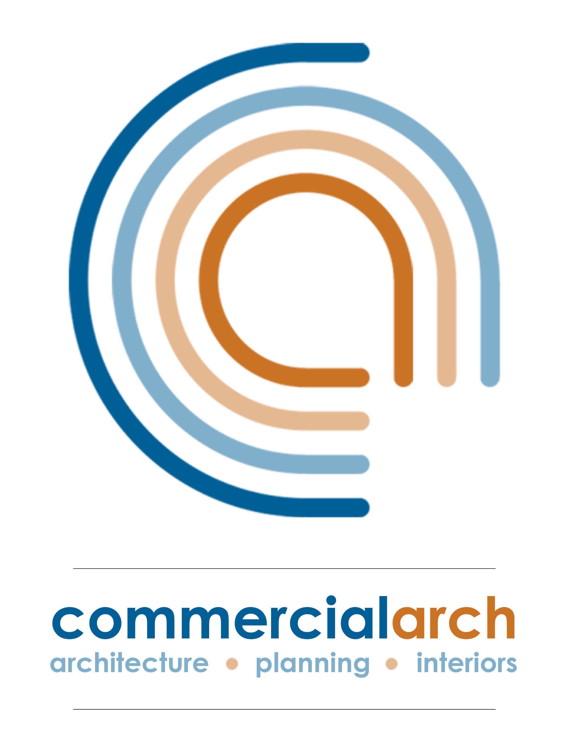 Logo: Blue and orange layered arches with