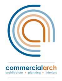 Logo: Blue and orange layered arches with