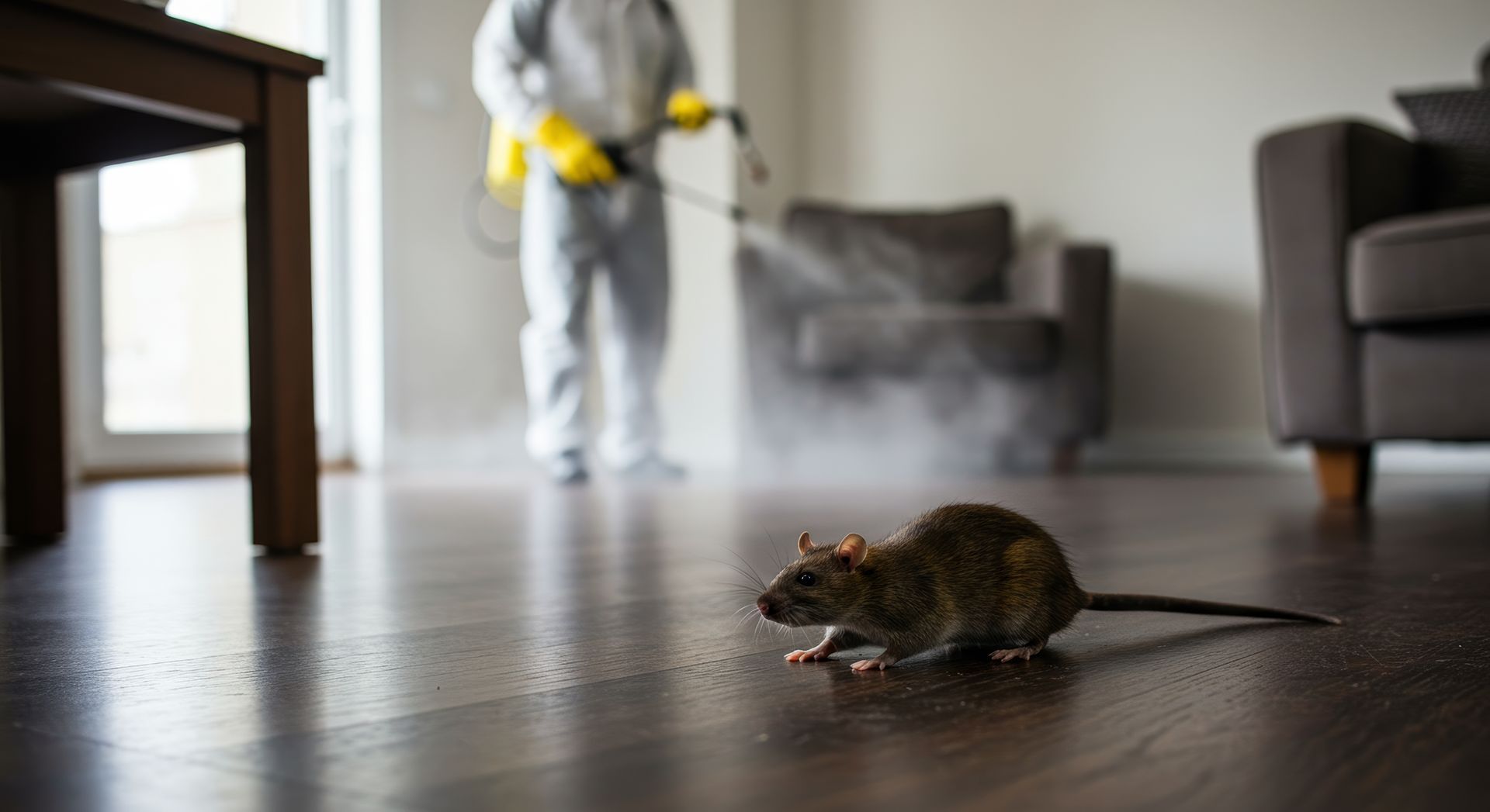 Pest control technician treating a rodent infestation