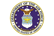 United States Air Force seal: eagle atop blue shield with gold starburst, surrounded by text, on white.
