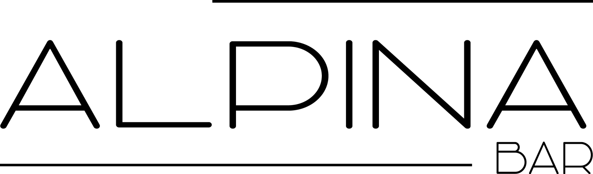 Das Wortmarkenlogo „ALPINA“ mit dem Schriftzug „BAR“ darunter, einer Linie über „ALPINA“ und einer Linie darunter.